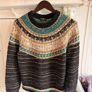 Chanel Black, Gold, and Teal Women's Sweater